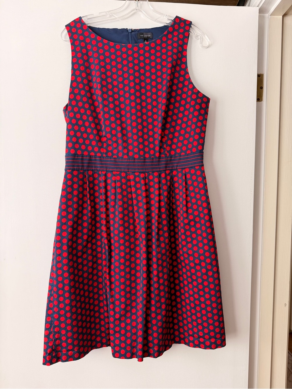 The Limited Navy Dress with Red Polka Dots
